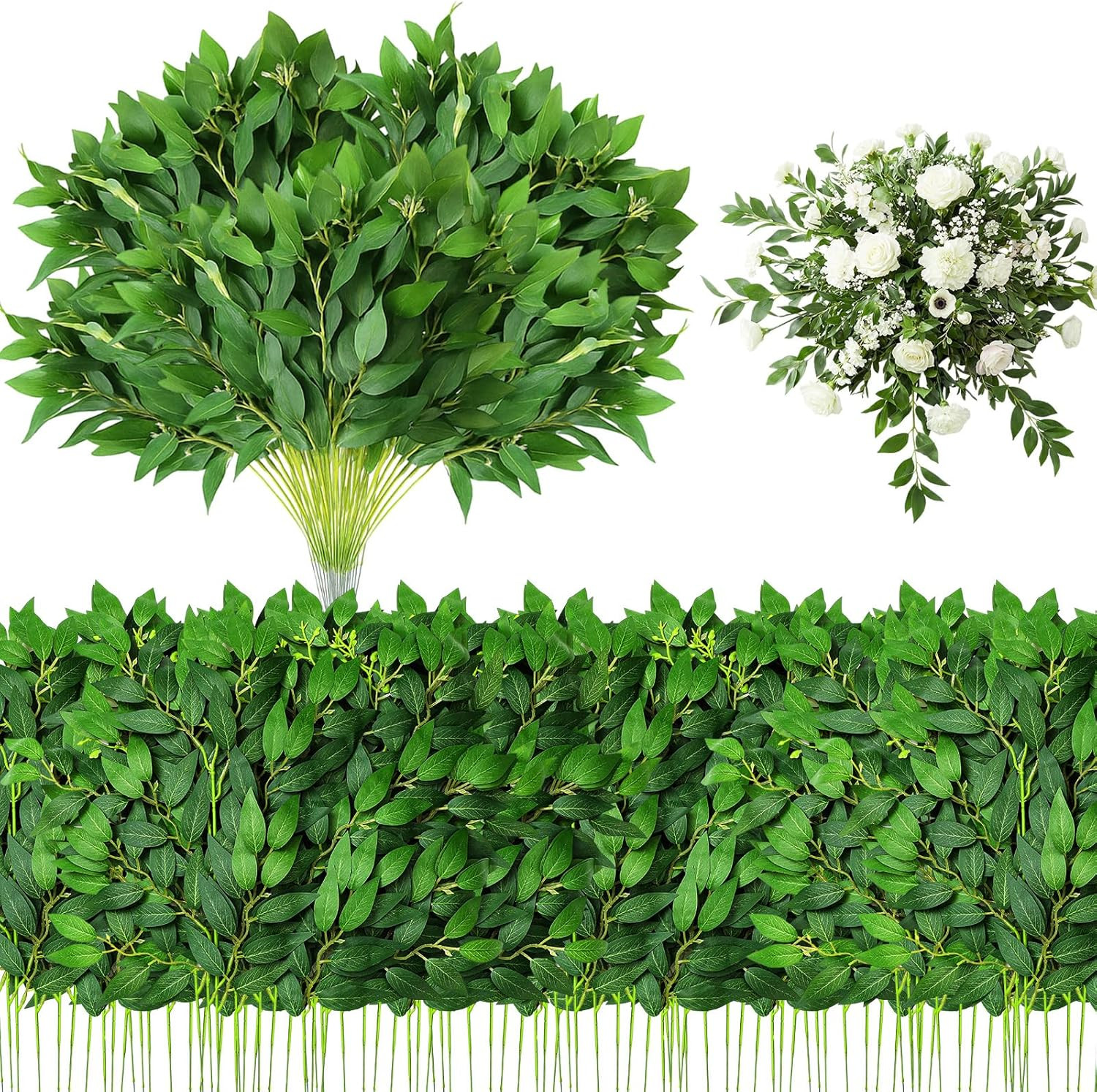80 Pcs Italian Ruscus Greenery Stems Bulk 21.6” Artificial Faux Silk Greenery L