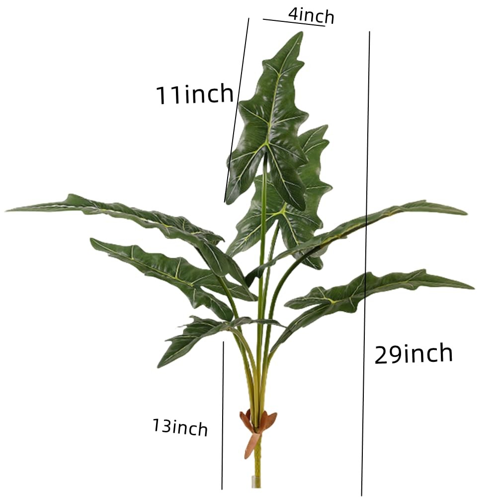 Fake Plants Tall 29″ Lifelike Taro Leaf Plant with 7 Trunks Green Leaves