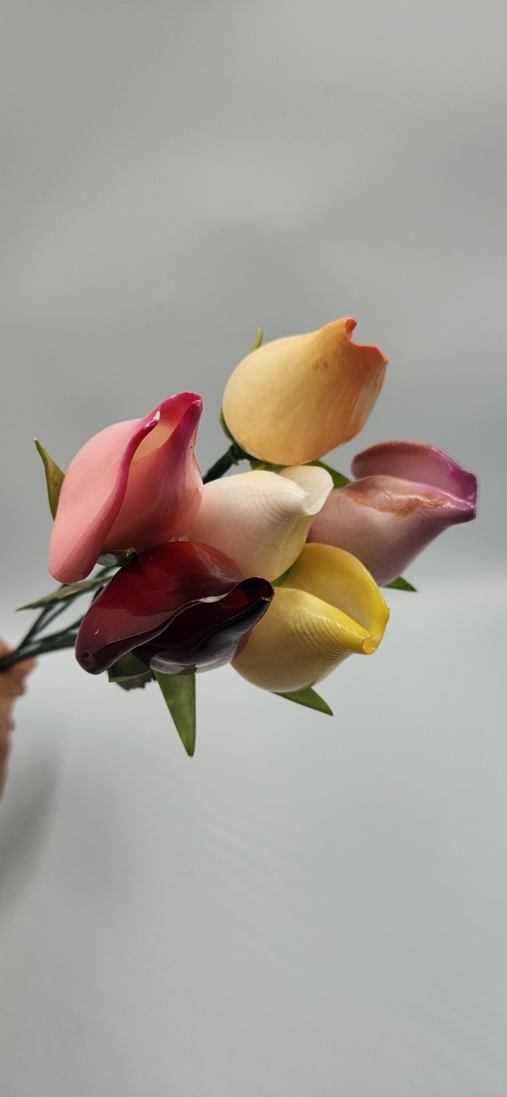 Seashell Hand Painted Long Stem Rose Buds Set of 6