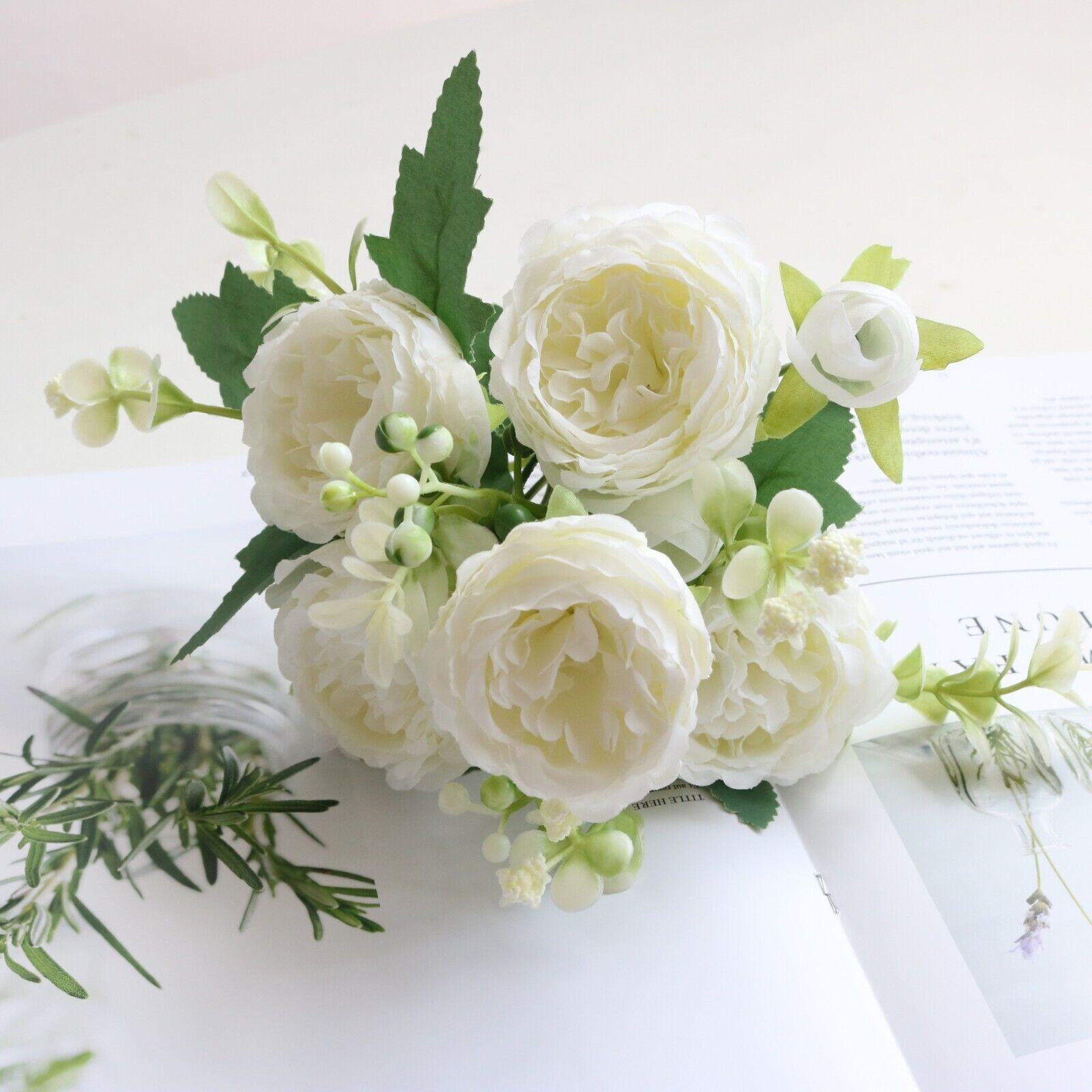2 Bunches 9 Heads Silk Peony Artificial Flowers Wedding Bouquet Home Party Decor
