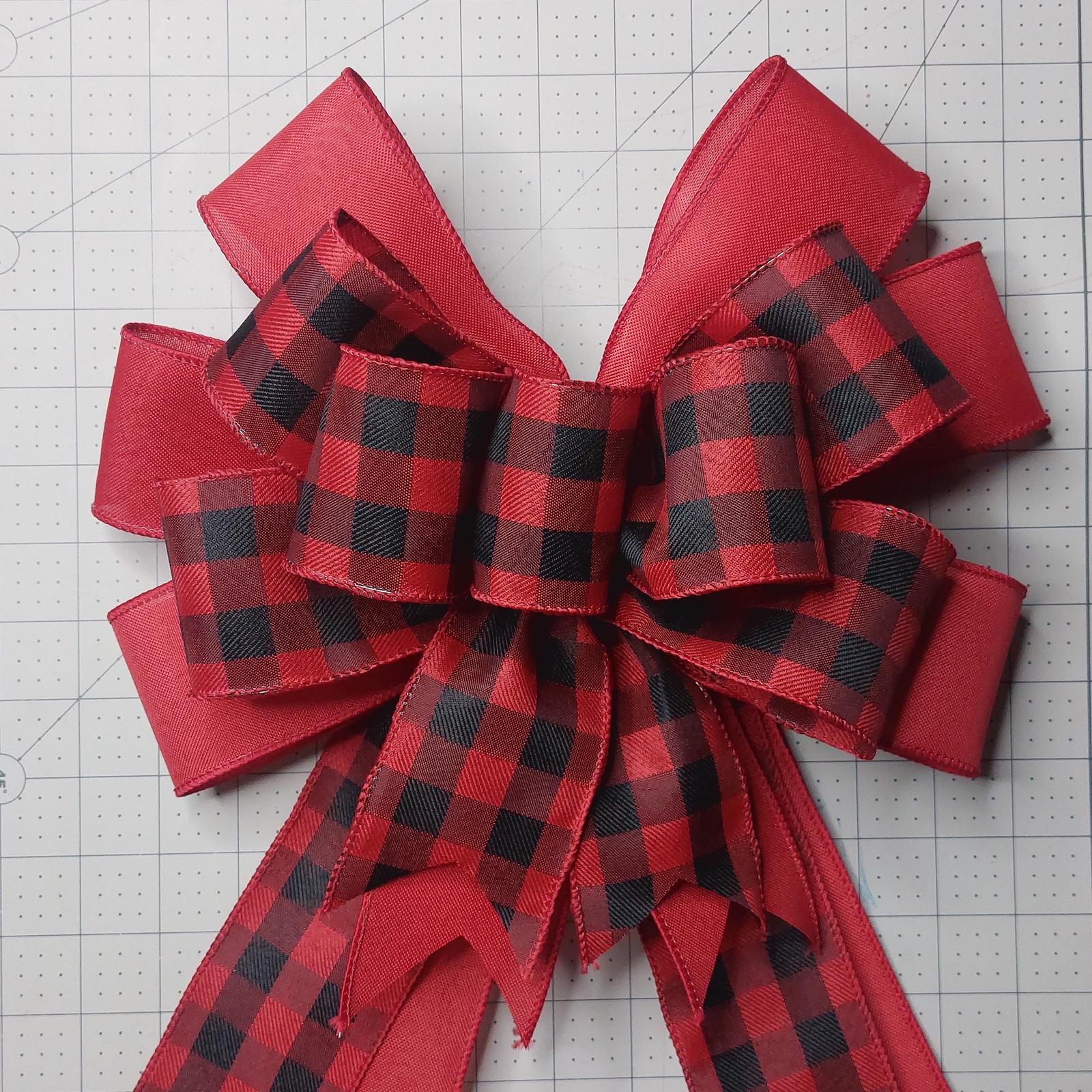 Red and Black Woven Buffalo Check Christmas Bow