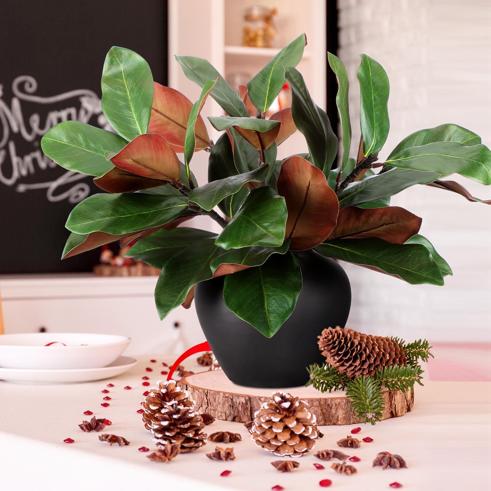 18 Inch Artificial Magnolia Leaves 6 Stems Realistic Lifelike Decor