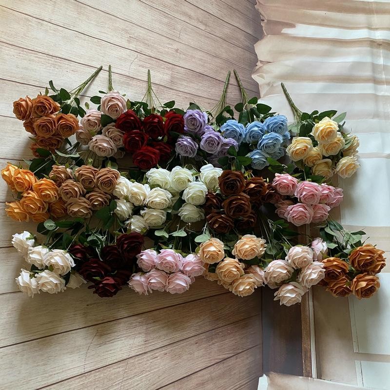 Artificial 9 Head Rose Bouquet Wedding Decoration Silk Flowers Photo Props