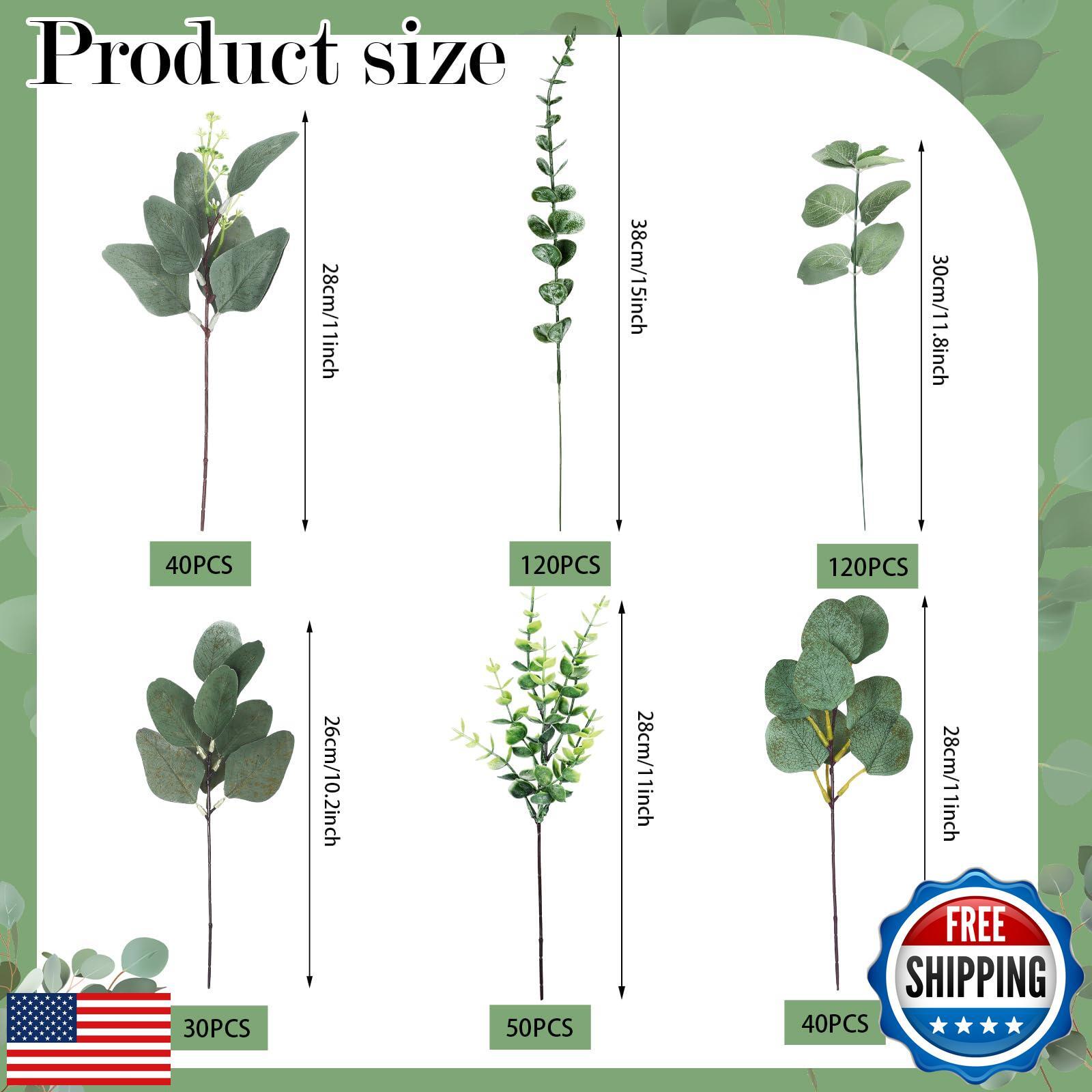 Ceenna 400 Pcs 6 Kinds Mixed Eucalyptus Leaves Stems Bulk Artificial Eucalypt