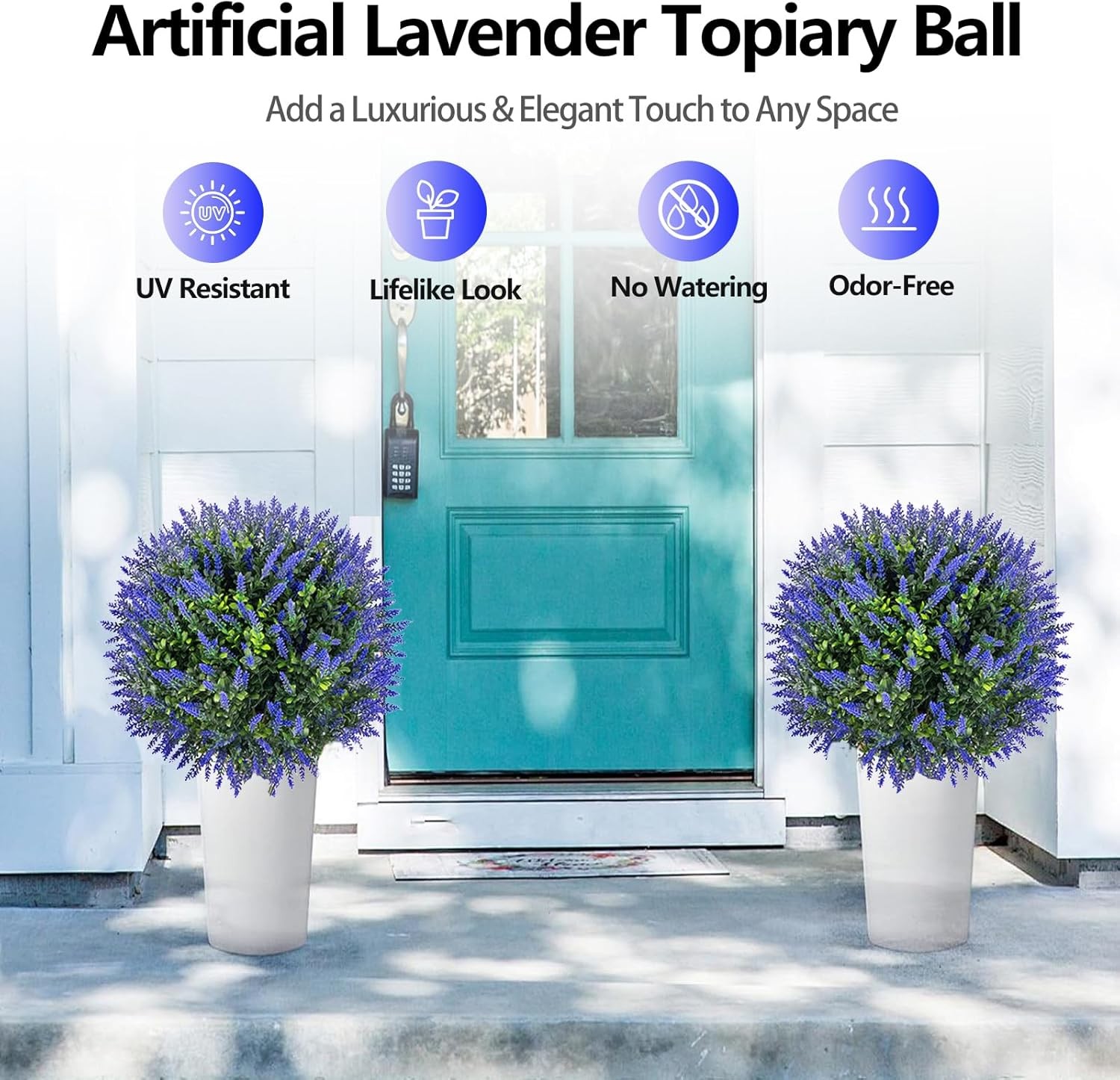 2 Set Topiary Boxwood Artificial Tree w/ Lavender 26″ Indoor/Outdoor Home Decor