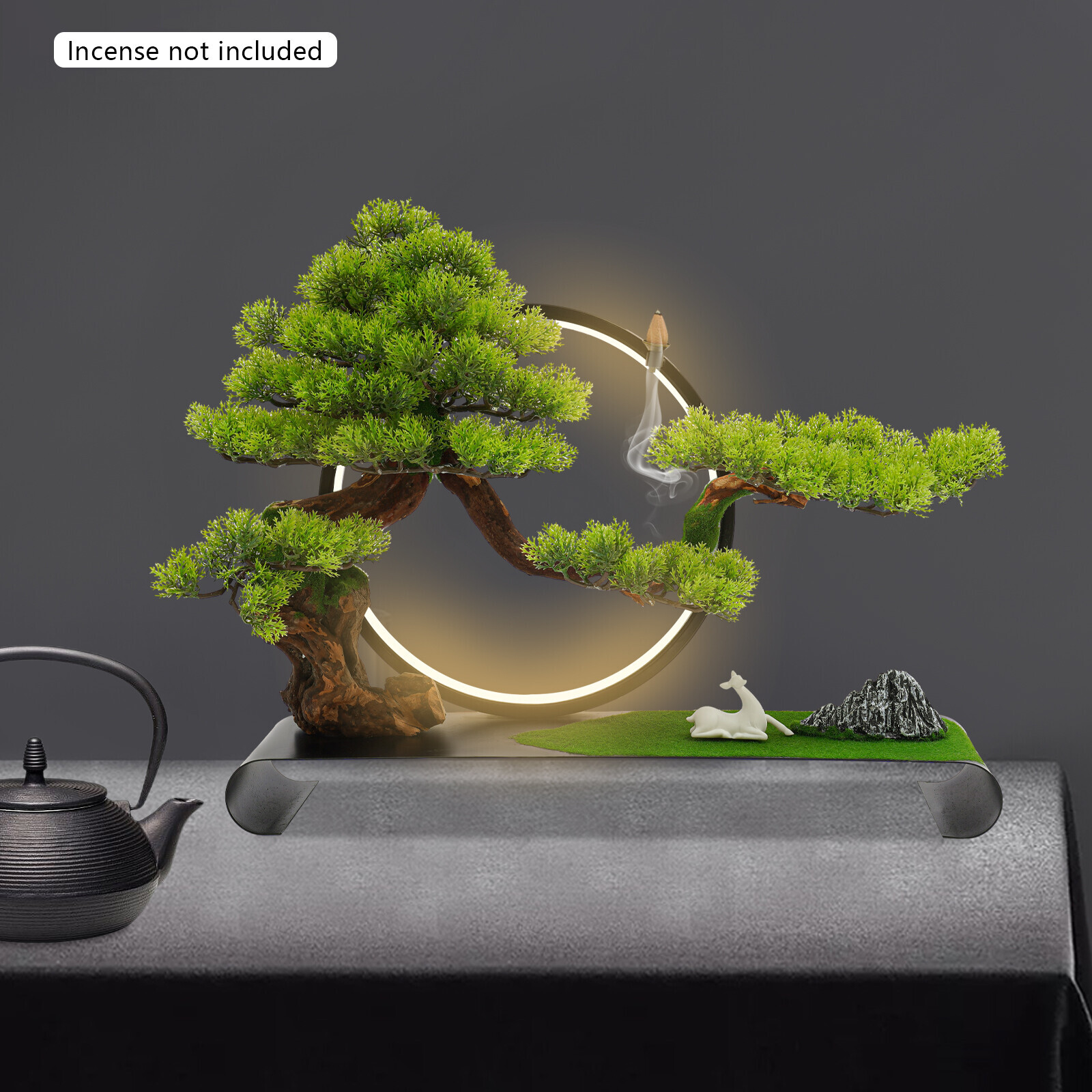 Zen Artificial Pine Tree with LED Light Ring for Backflow Incense