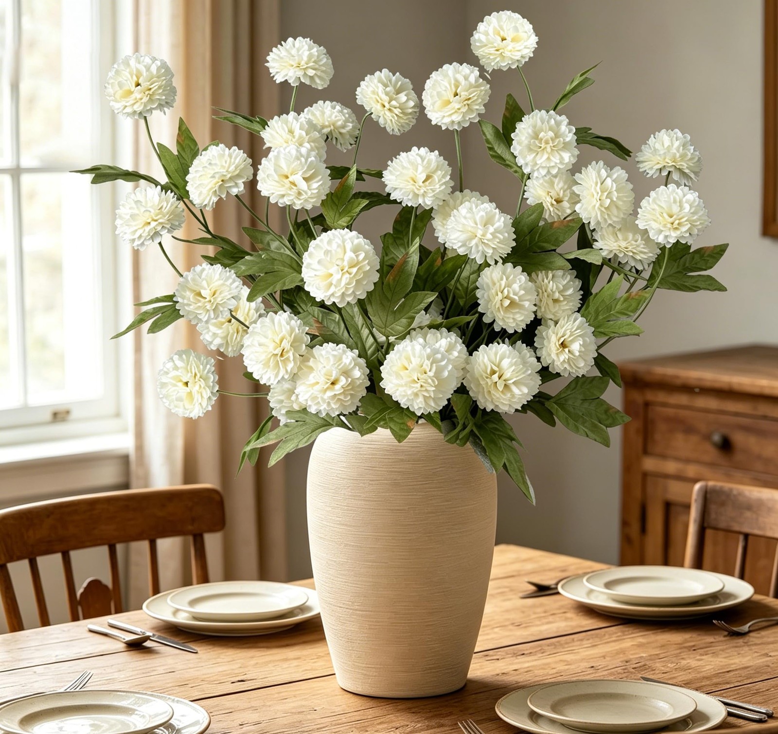 6PCS Long Stems Faux White Flowers Realistic Artificial Fall Flowers Indoor F…
