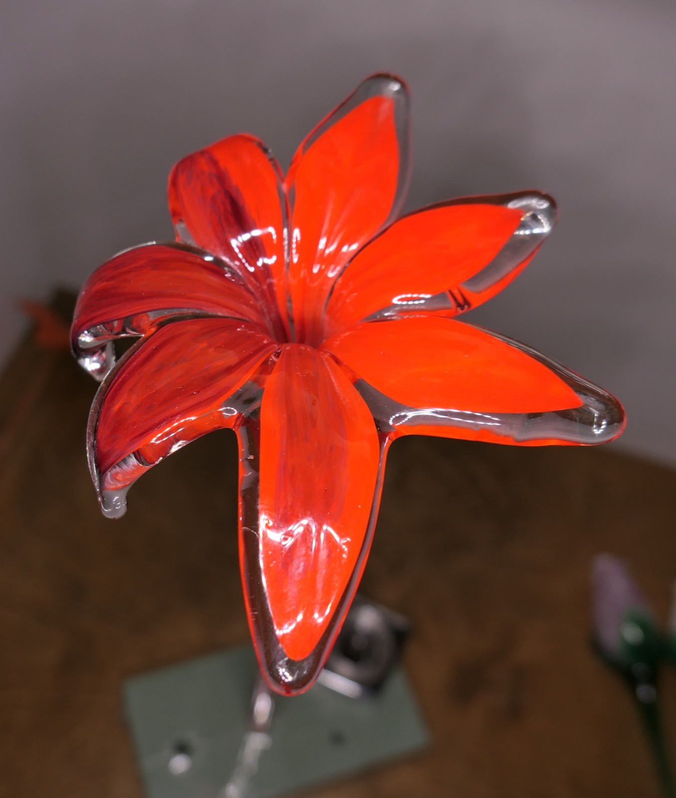 4 Art Glass Flowers Long Stem Czech Republic Royal Gallery Lilies Tulips 18″