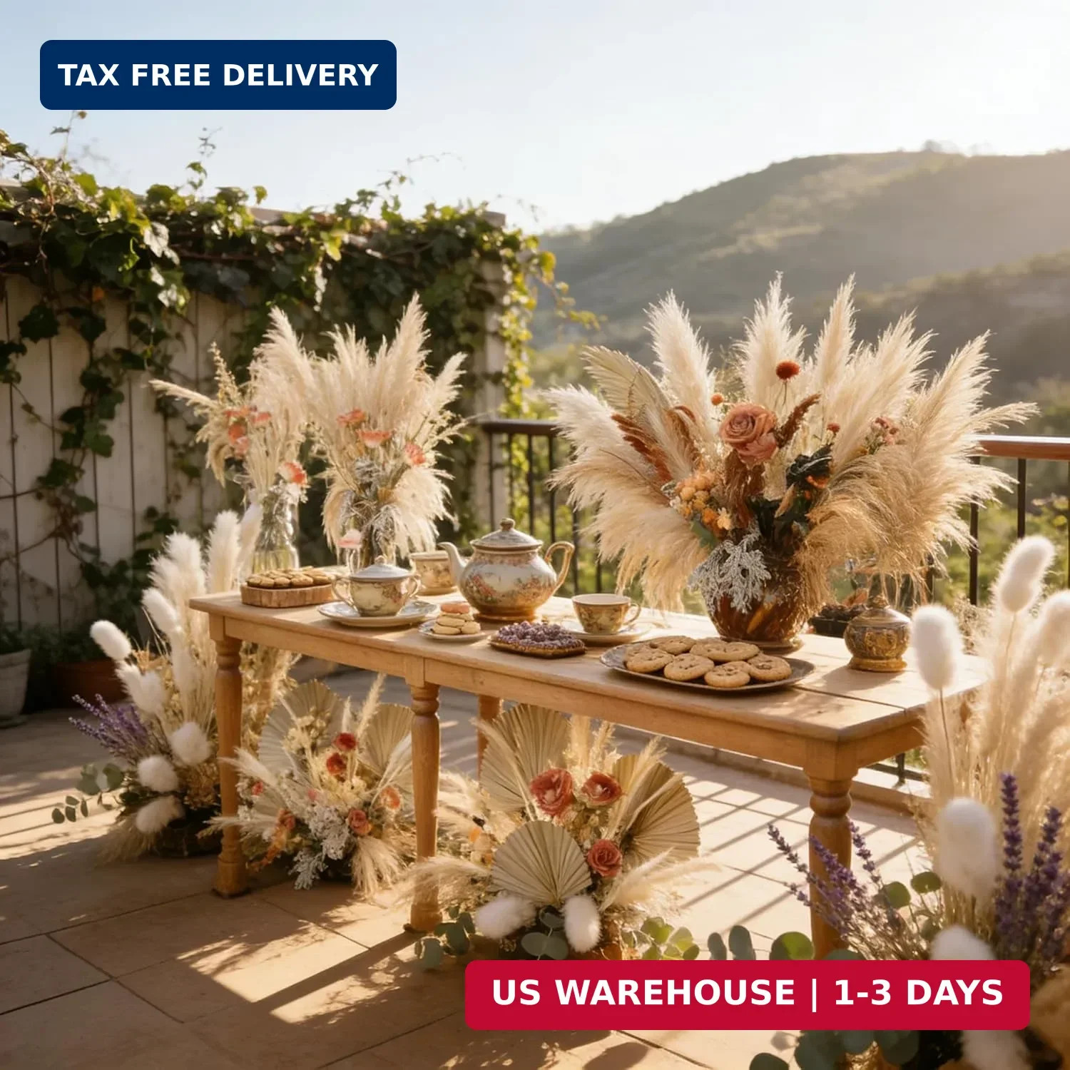 710Pcs Natural Dried Pampas Grass Decor, 9 Types Dried Flowers for Vase, Boho Pa