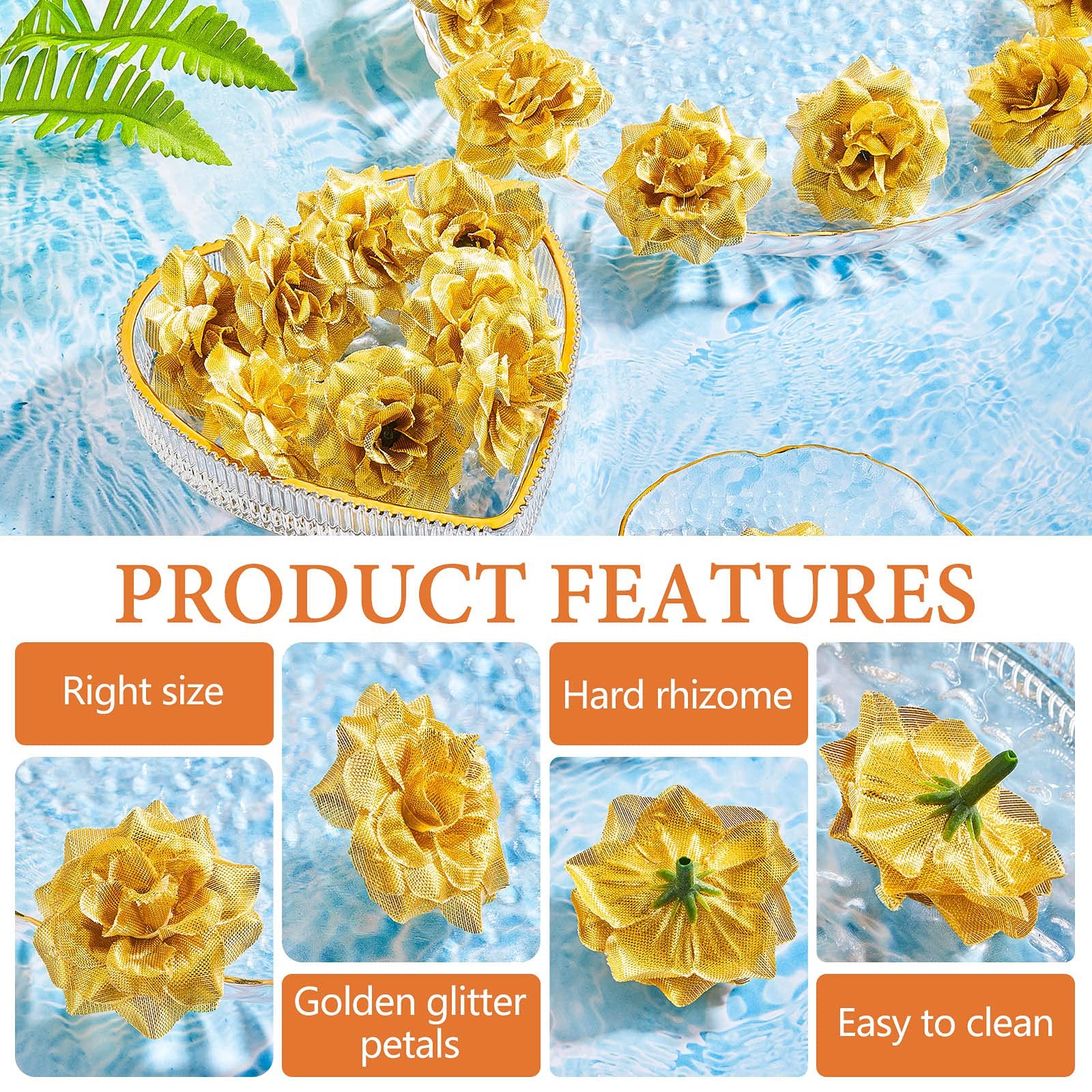 100 PCS Artificial Roses Head 1.77 in Fake Silk DIY Wedding Wall Decor Gold
