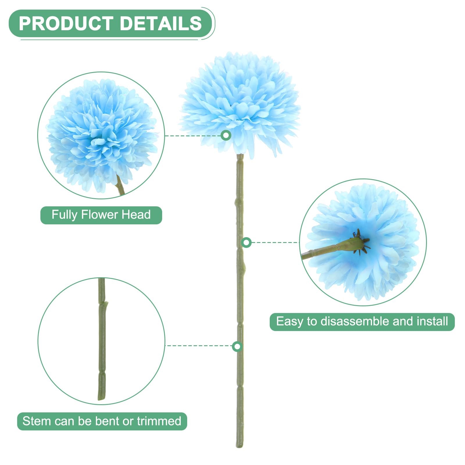 12 Pack 11 In Mixed Blue White Artificial Chrysanthemum Silk Flowers Bouquet