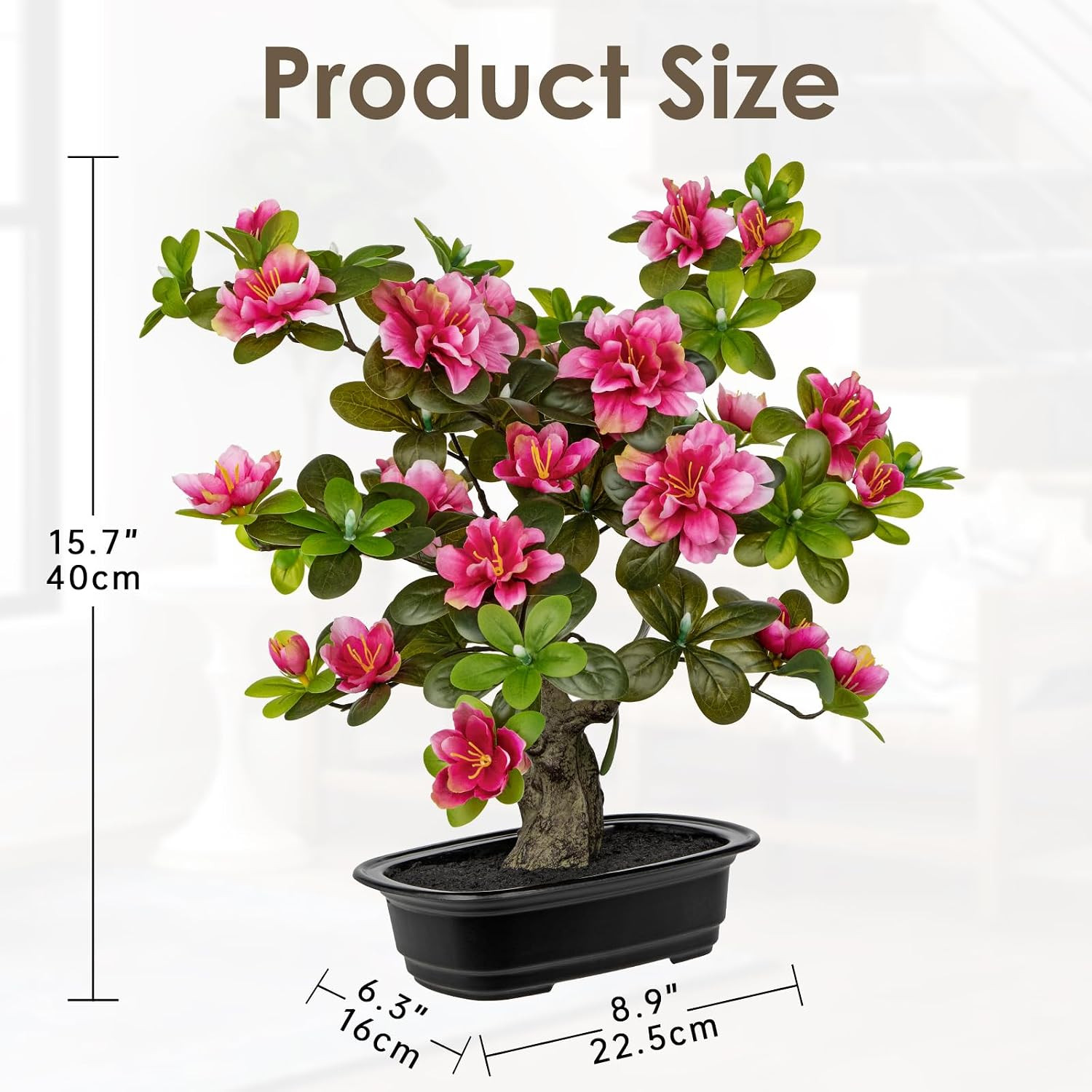 15.7″ Pink Artificial Azalea Bonsai Tree – Faux Floral Home Decor Centerpiece