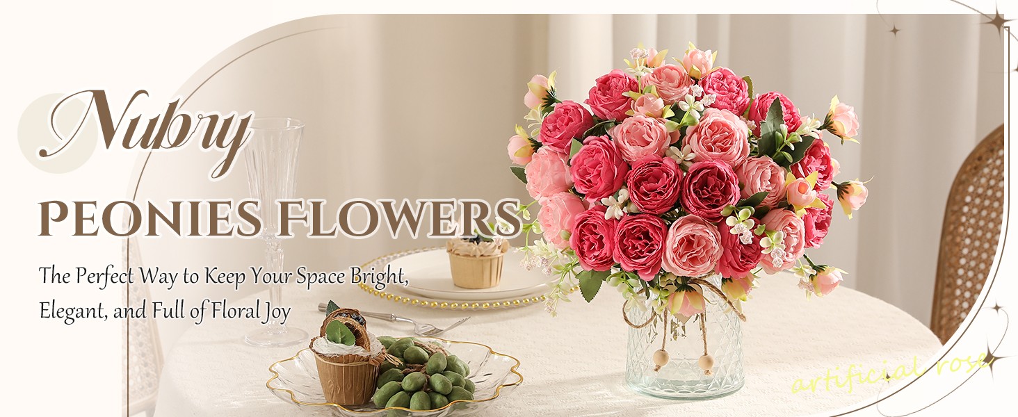 2 Packs Peonies Artificial Flowers Mixed Pink Silk Vintage Faux Floral for Vase