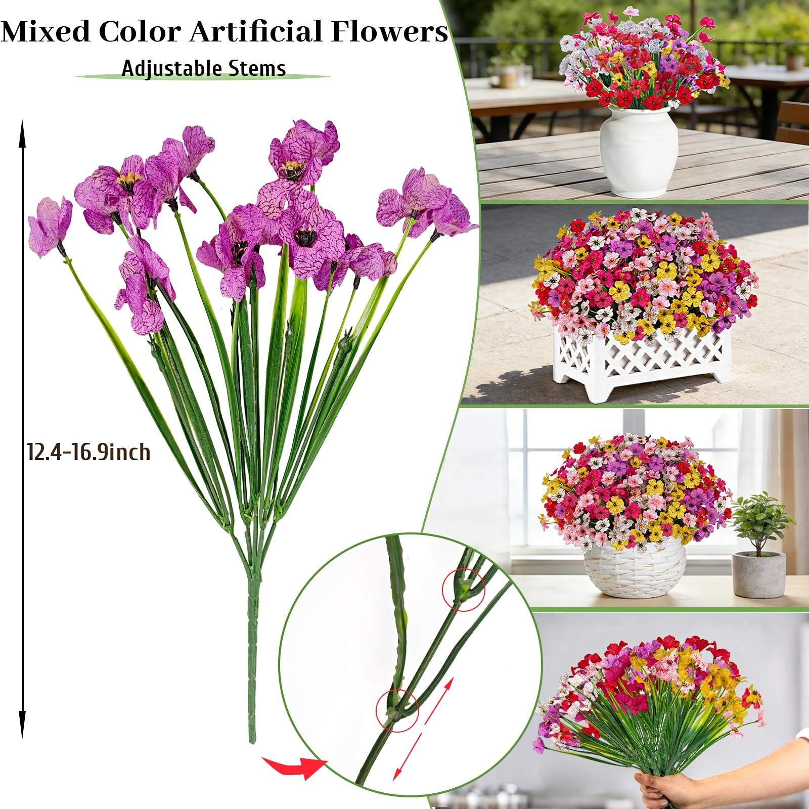 UV Resistant Artificial Flowers – 72 Bundles Faux Plants for Home Garden Decor