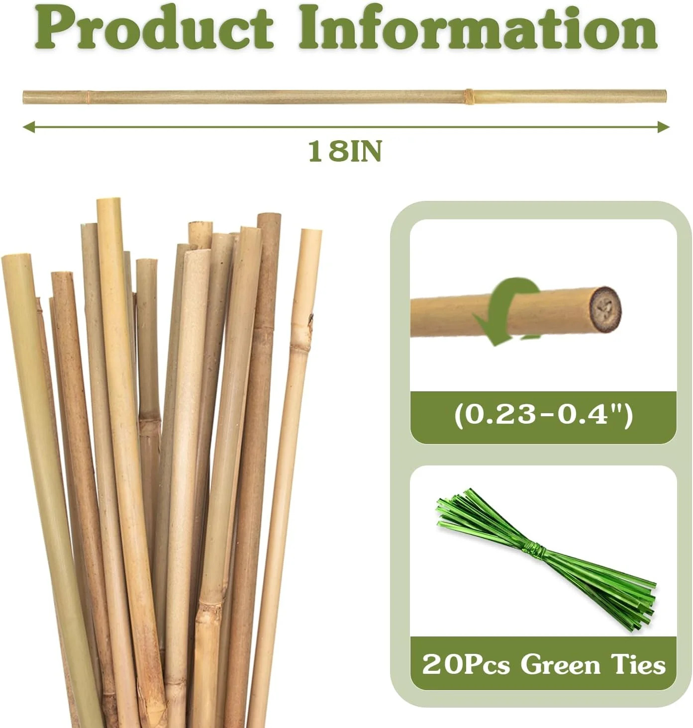 Plant Stakes 18inch, 20Pcs Natural Bamboo Sticks Garden Stakes, HAINANSTRY Plant