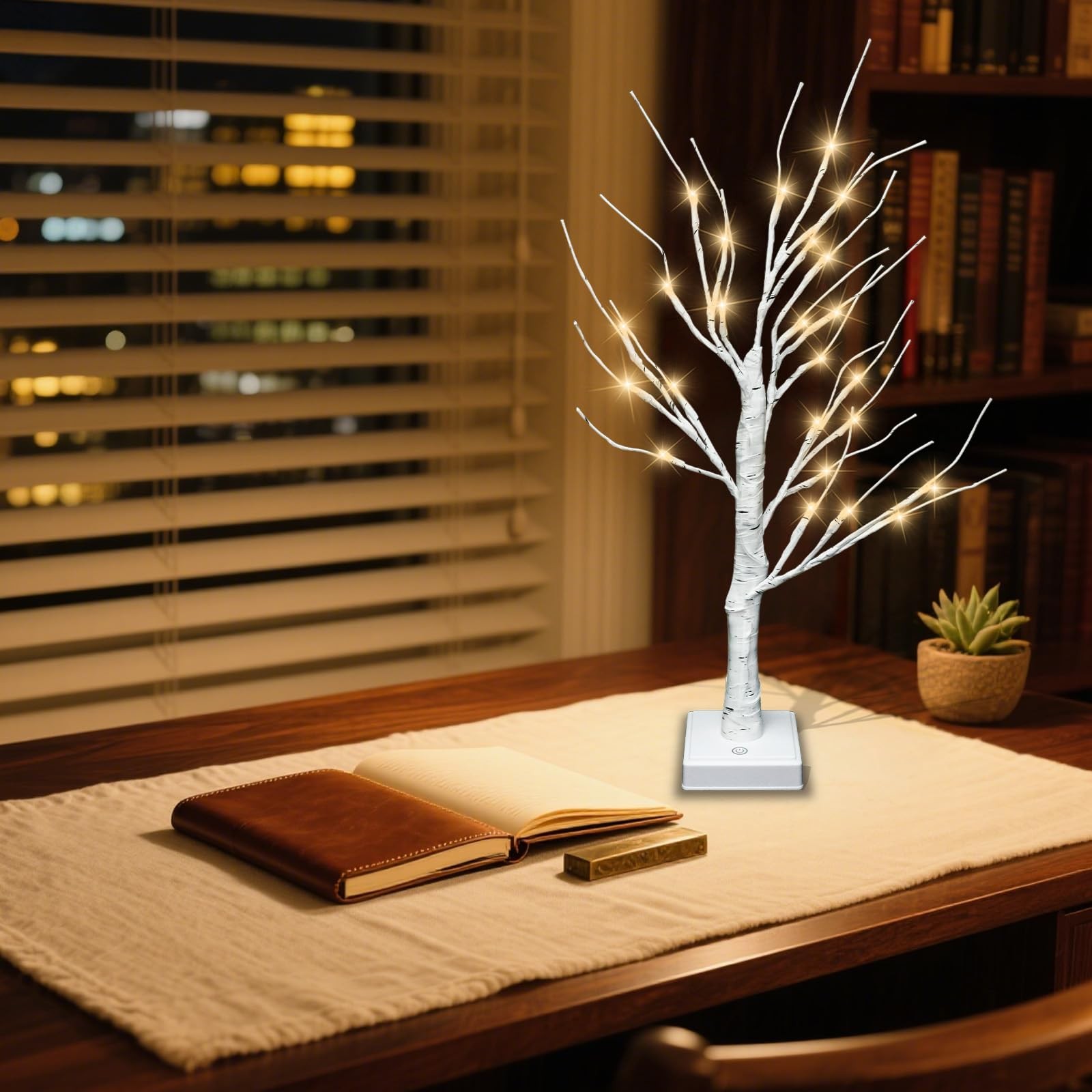 Artificial Tree for Christmas Decorations, 2FT 24LED Warm White Light Up Birc…