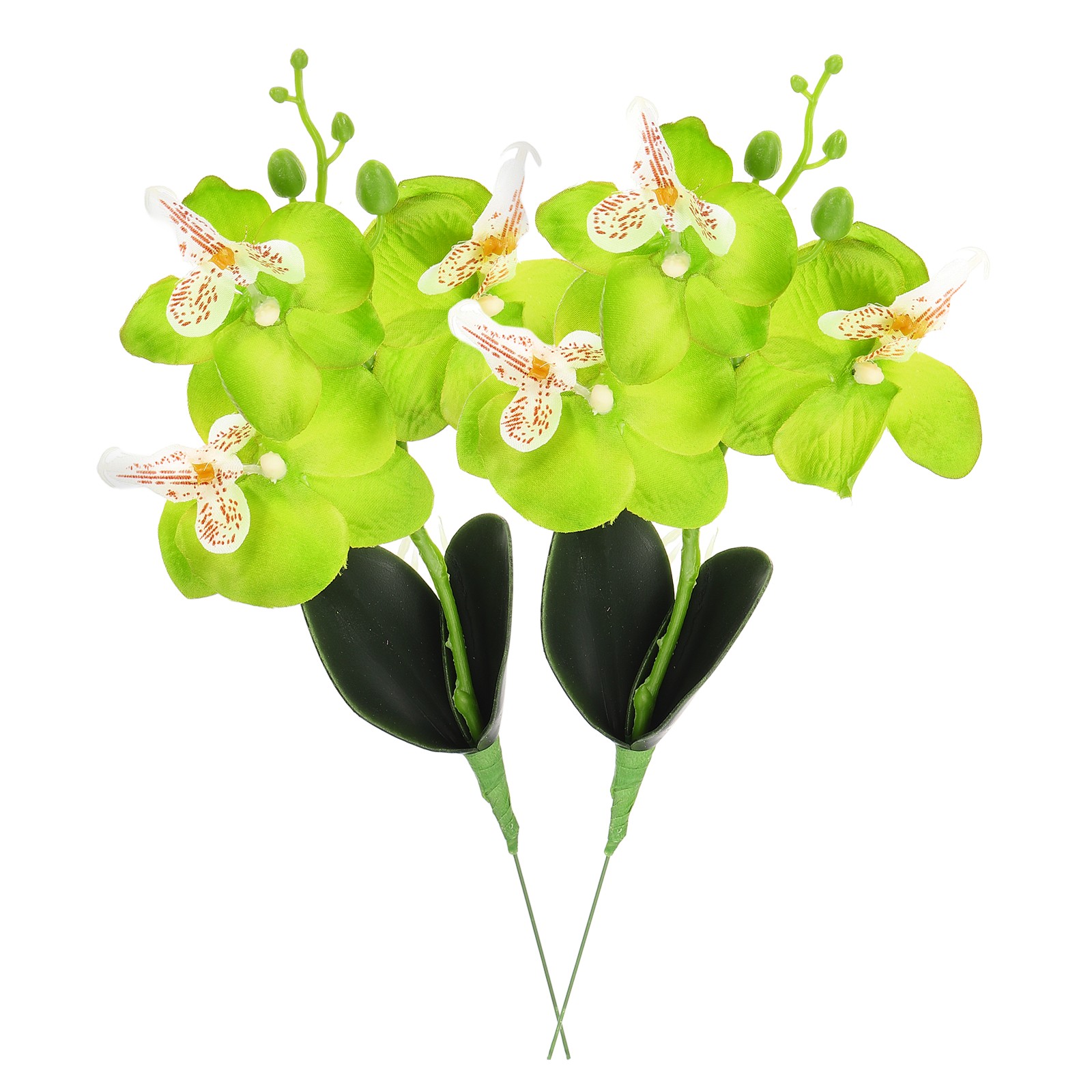2 Pcs 13 Inch Artificial Phalaenopsis Fake Flowers Real Touch, Green