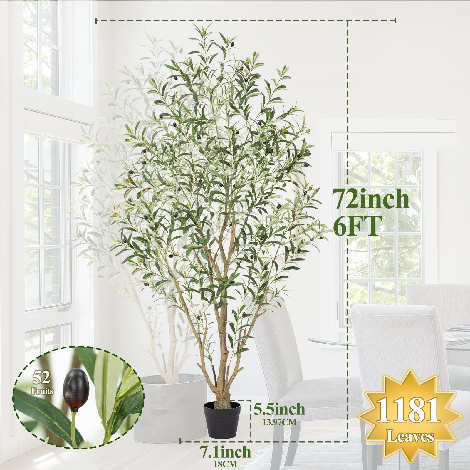 6ft Olive Trees Artificial Indoor, Tall Faux Olive Tree with Realistic Leaves…