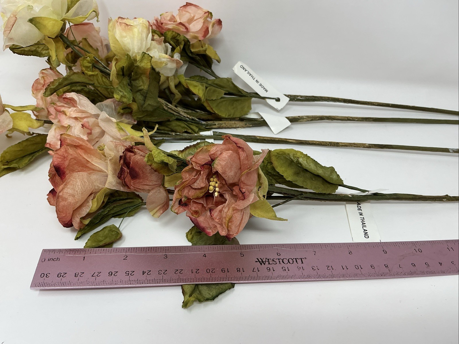 Artificial Silk Roses 22” Ombre Of Pink 2 Roses 1 Bud Per Pick 4 Picks NOS
