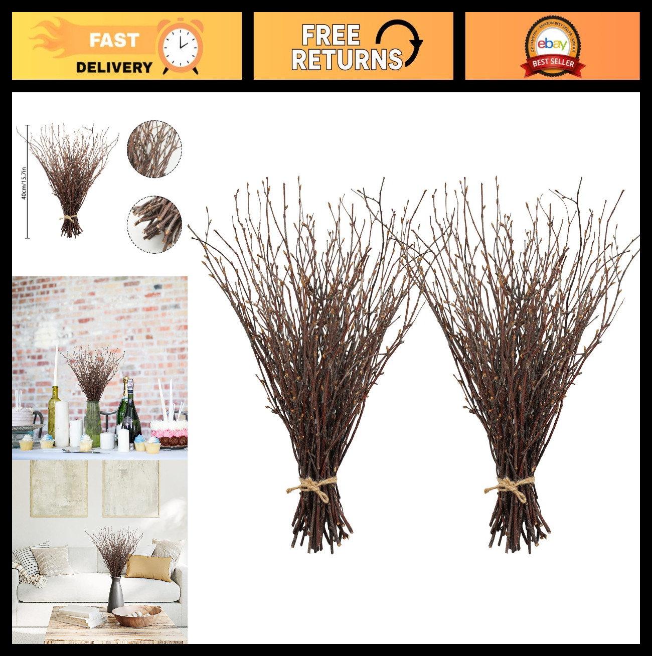 100PCS Dried Birch Twigs 17″ – Natural Decorative Branches for DIY Crafts, Vases