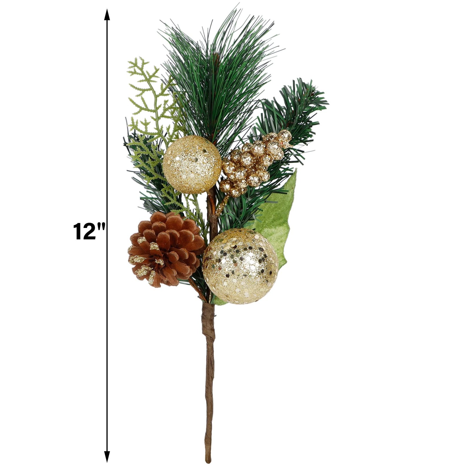 12″ Gold & Green Christmas Picks and Sprays – 6 Pcs Tree Fillers