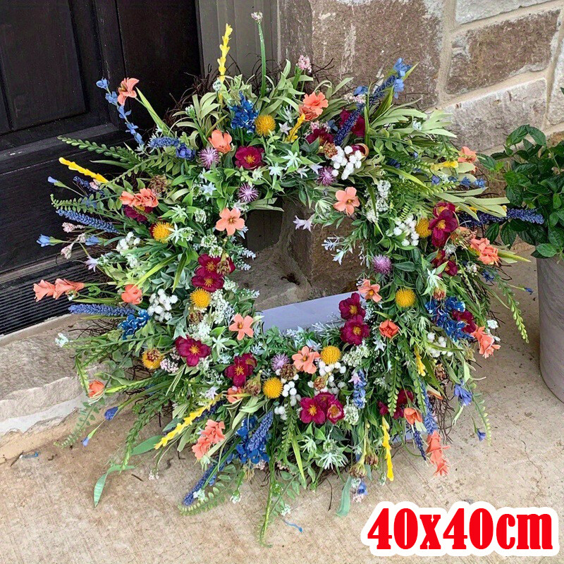 Spring Wreath for Front Door 16in Outside Welcome Summer Flower Wall Party Decor