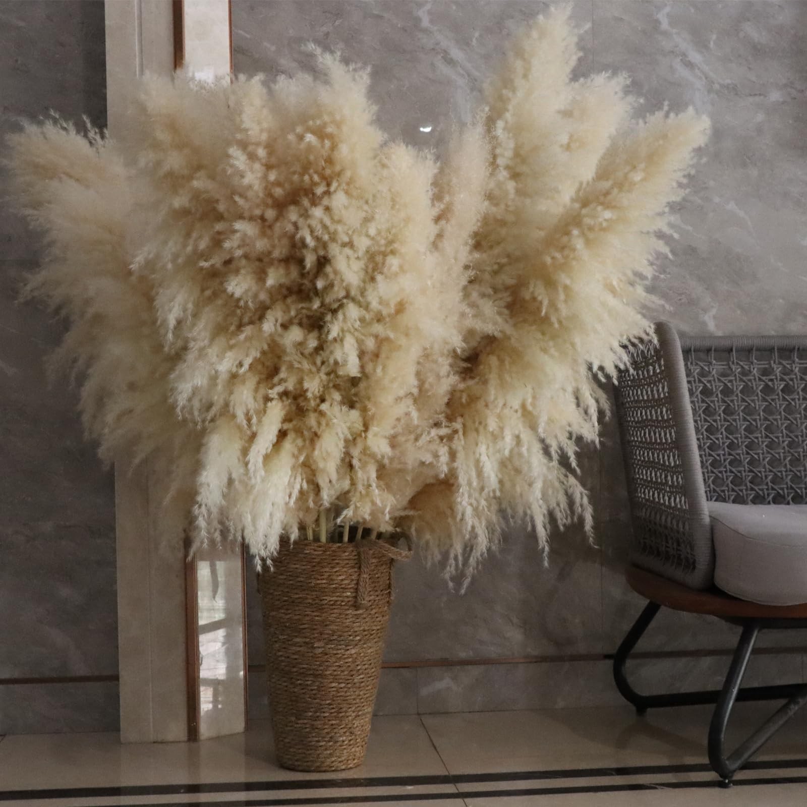 12 PCS 46 Inch Dried Pampas Grass Decor Tall Beige Pompas Floral Floor Vase
