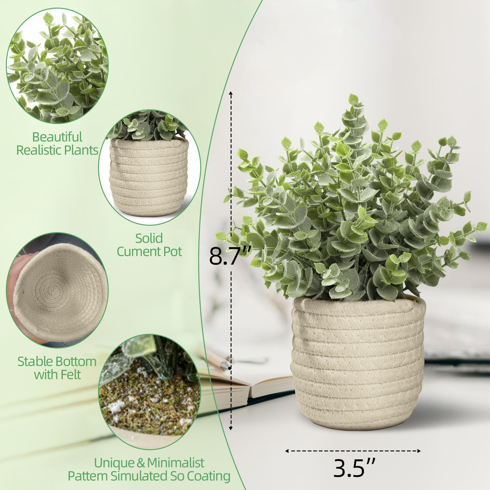 Artificial Eucalyptus Potted Plant Weave Basket Tabletop Indoor Greenery
