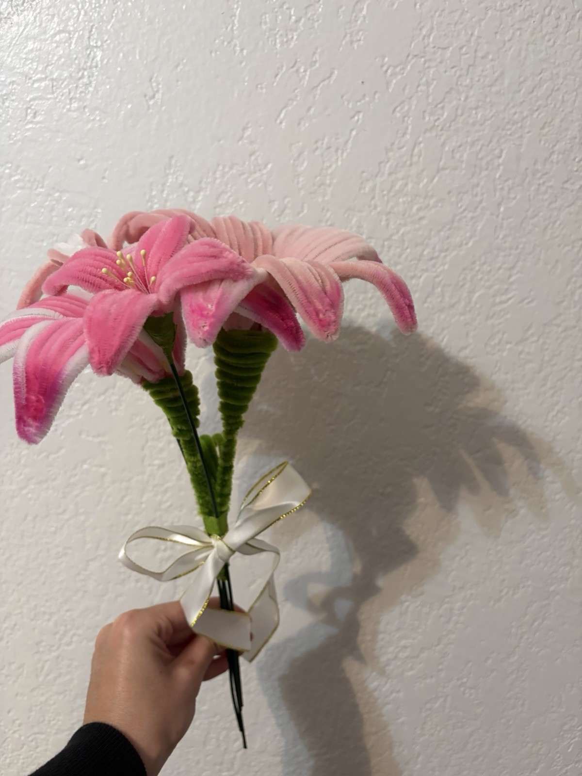 Artificial Lily Flower Bouquet Pink White Green Silk Plastic Door Decoration