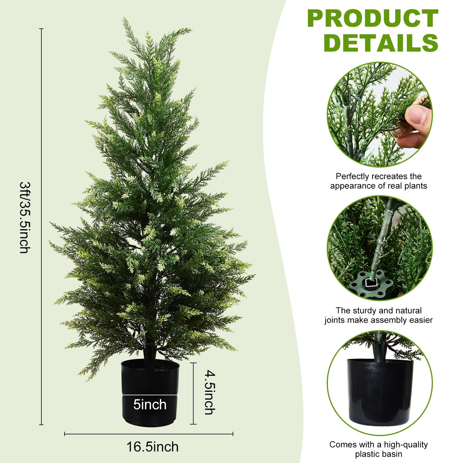 2 Pack 3FT Artificial Topiary Trees Potted, Realistic Faux Cypress UV Resista…
