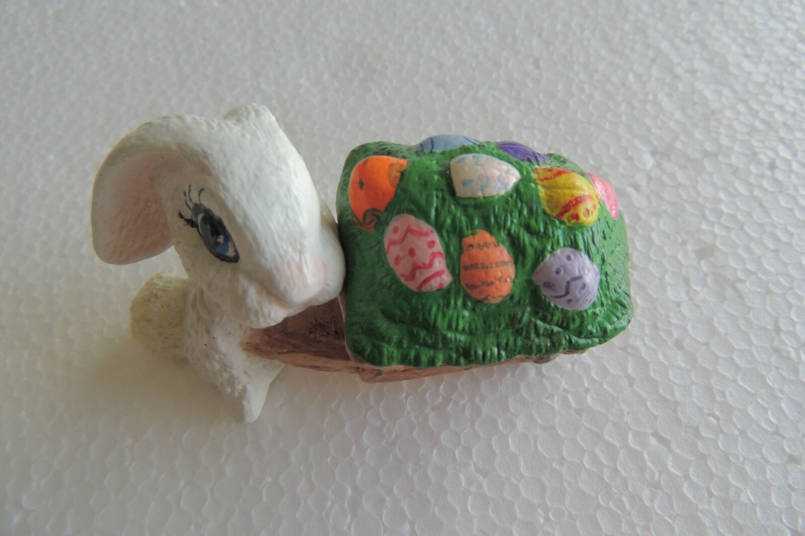 Ceramic Bunny w/Wagon Full Easter Eggs, handmade 4 inch long in ceramic class