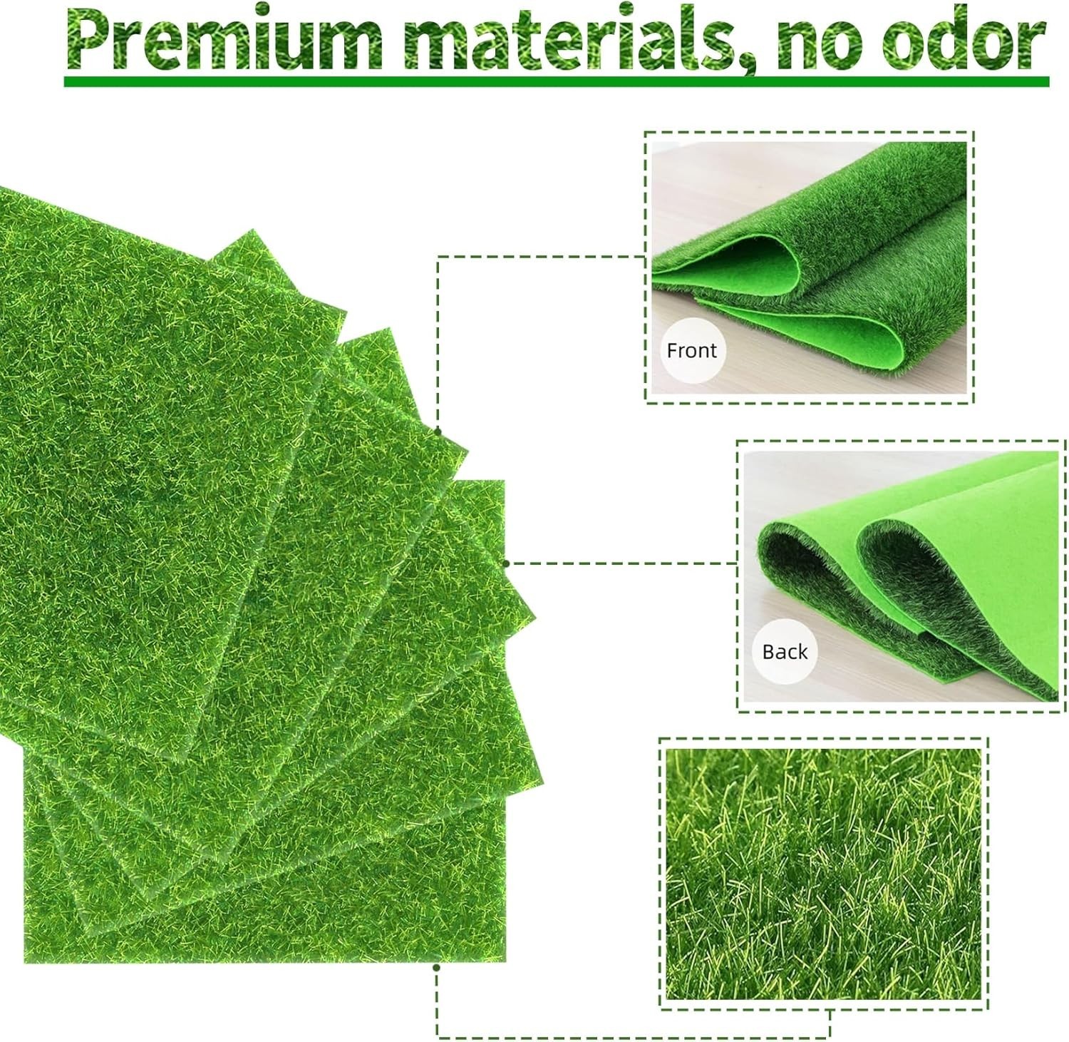 Realistic Green Plastic Grass Squares – 6×6 Inch Tiles for Fairy Garden Crafts