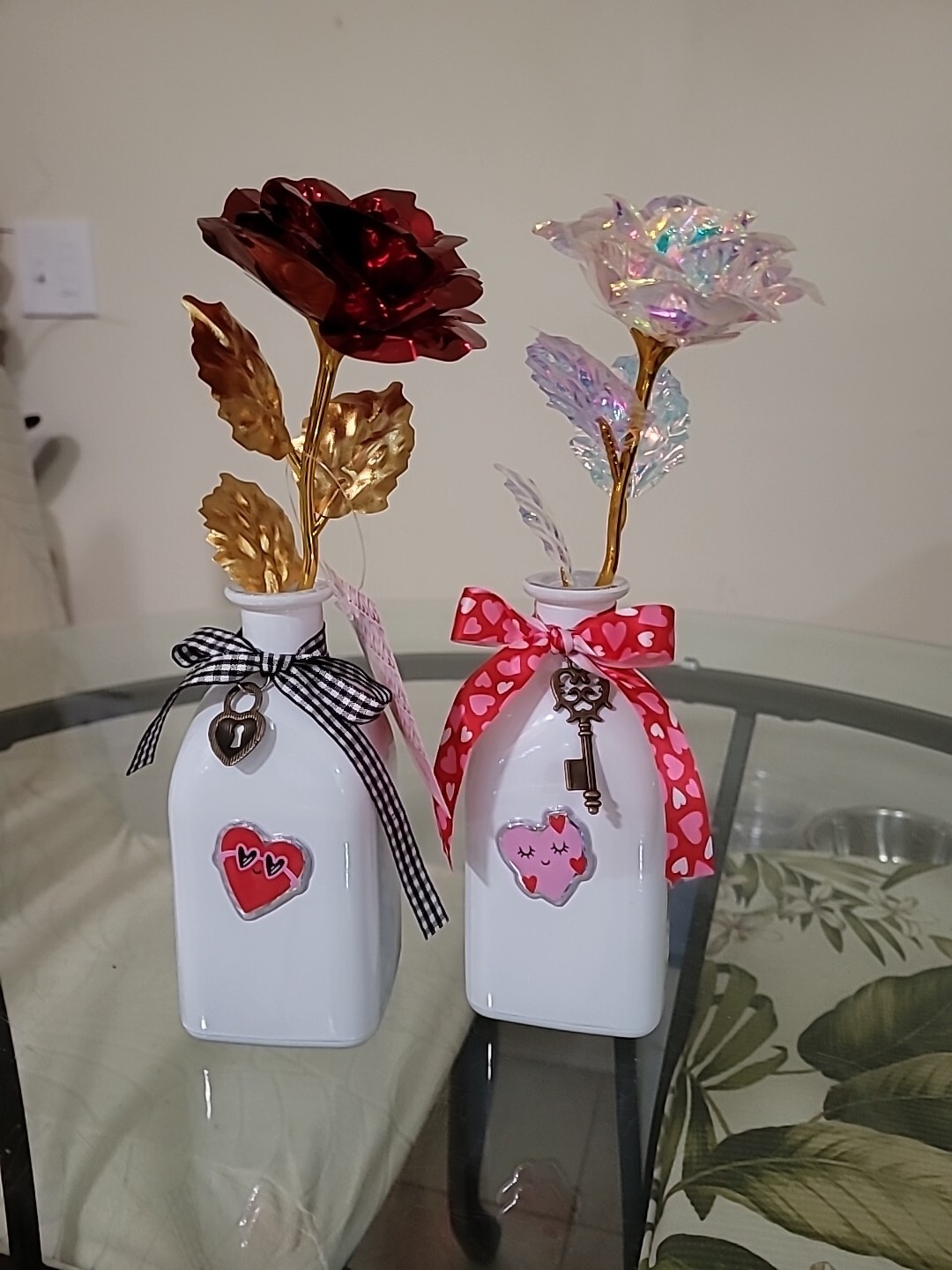 1 Set Foil Red Rose Flower Artificial Flowers In Vase Set Valentine’s Day Gifts