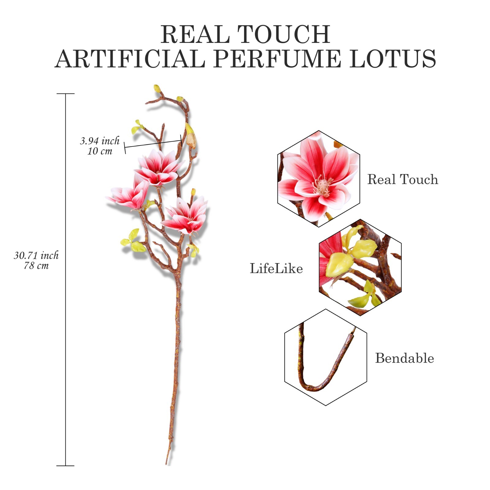 3Pcs-Artificial Magnolia Flowers, 9 Blooms, Long Bendable Stems for Décor