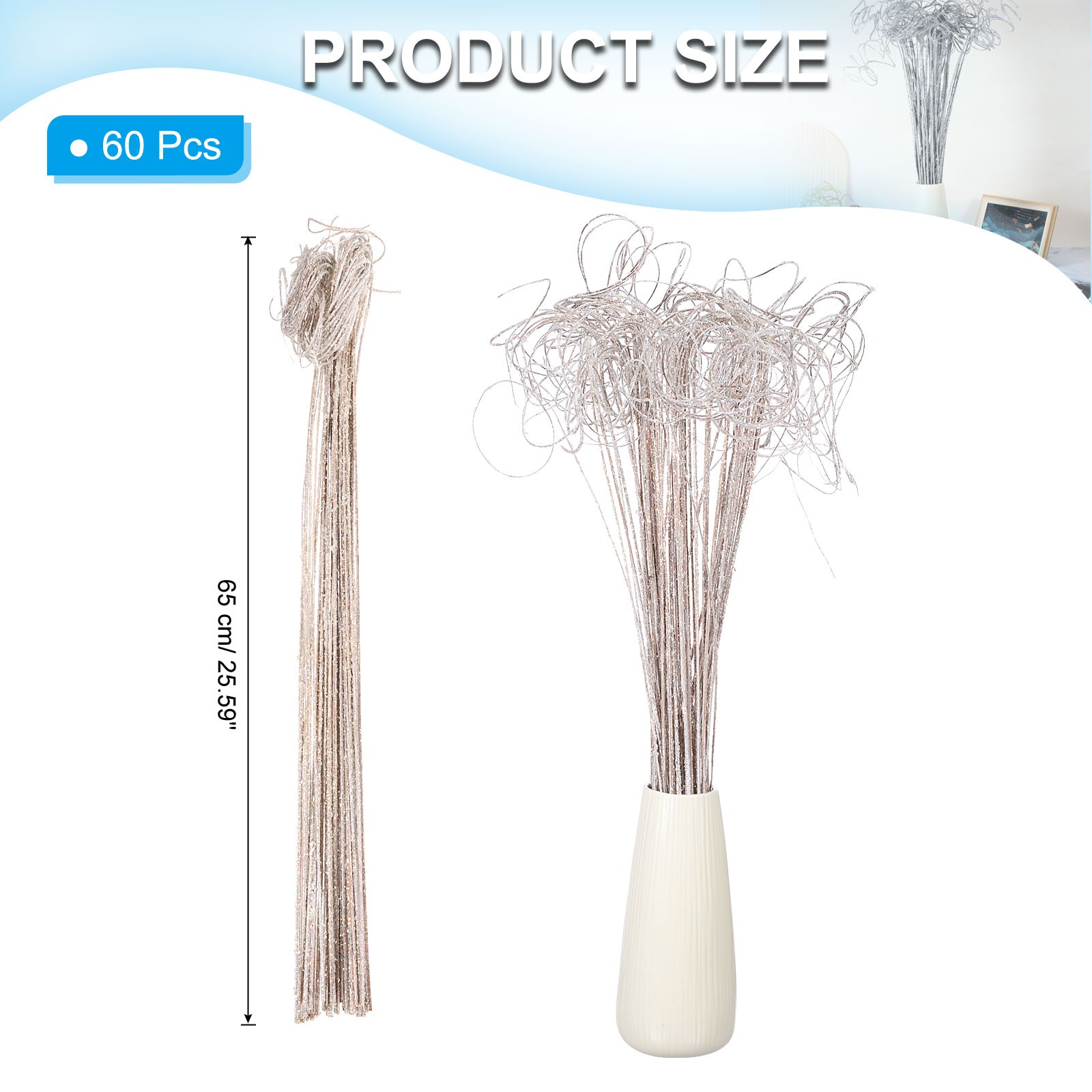 60 Pcs Glitter Dried Curly Willow Branches Natural Branches Twigs, White