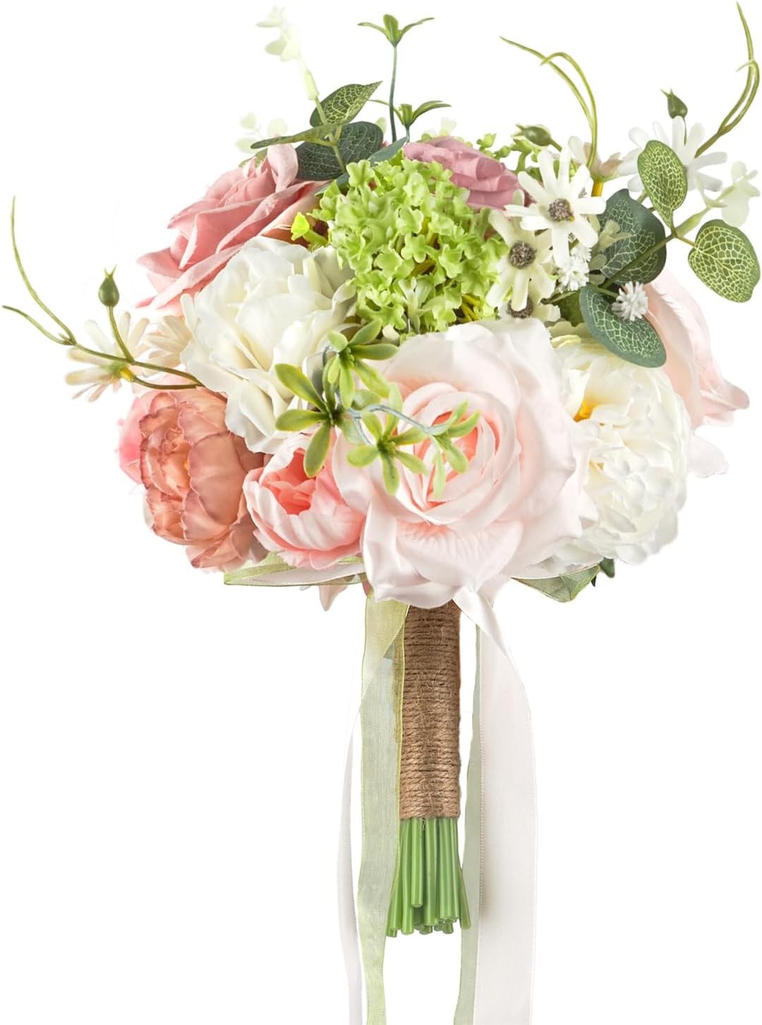 8.6in Blush Wedding Bouquets for Bride Bridesmaid, Pastel Pink White Green Bo…