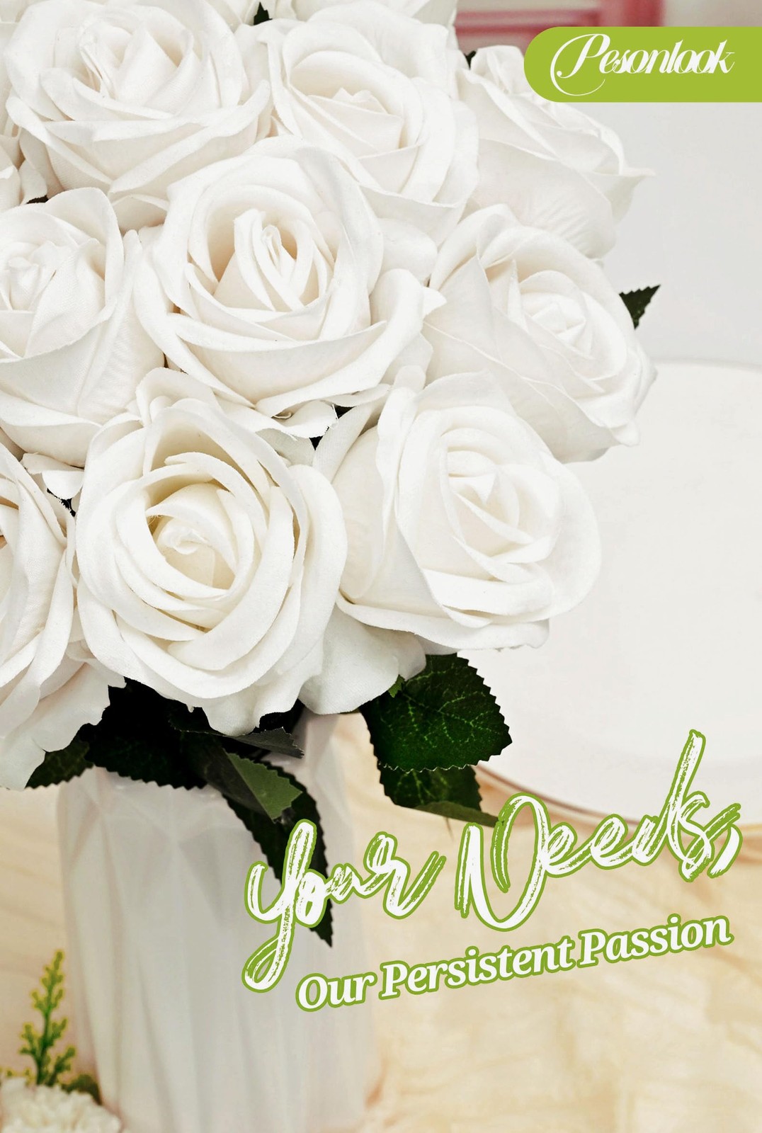 50 Pcs Artificial Roses Bulk, White Velvet Silk Rose Realistic Faux Artificia…