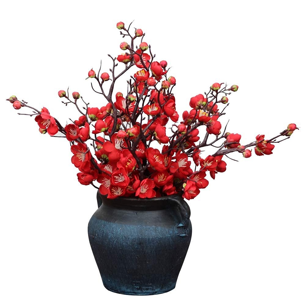 6PCS Artificial Red Plum Blossom Faux Flowers Fake Plum Blossoms Plastic Flow…