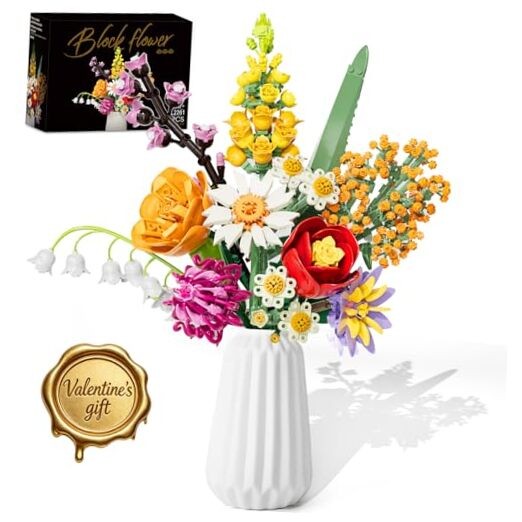 Flowers Bouquet Building Set, 1070PCS Artificial Plant Flower Kit Toy Color1