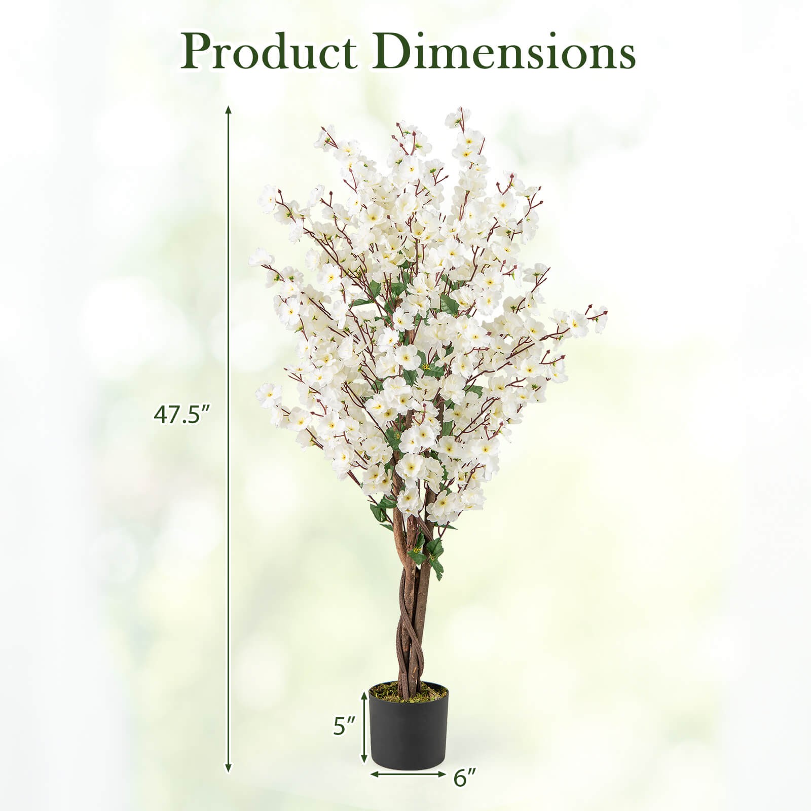 2 PCS 47″ Artificial Winter Sweet Tree Faux Plum Blossom Plant w/White Fabric