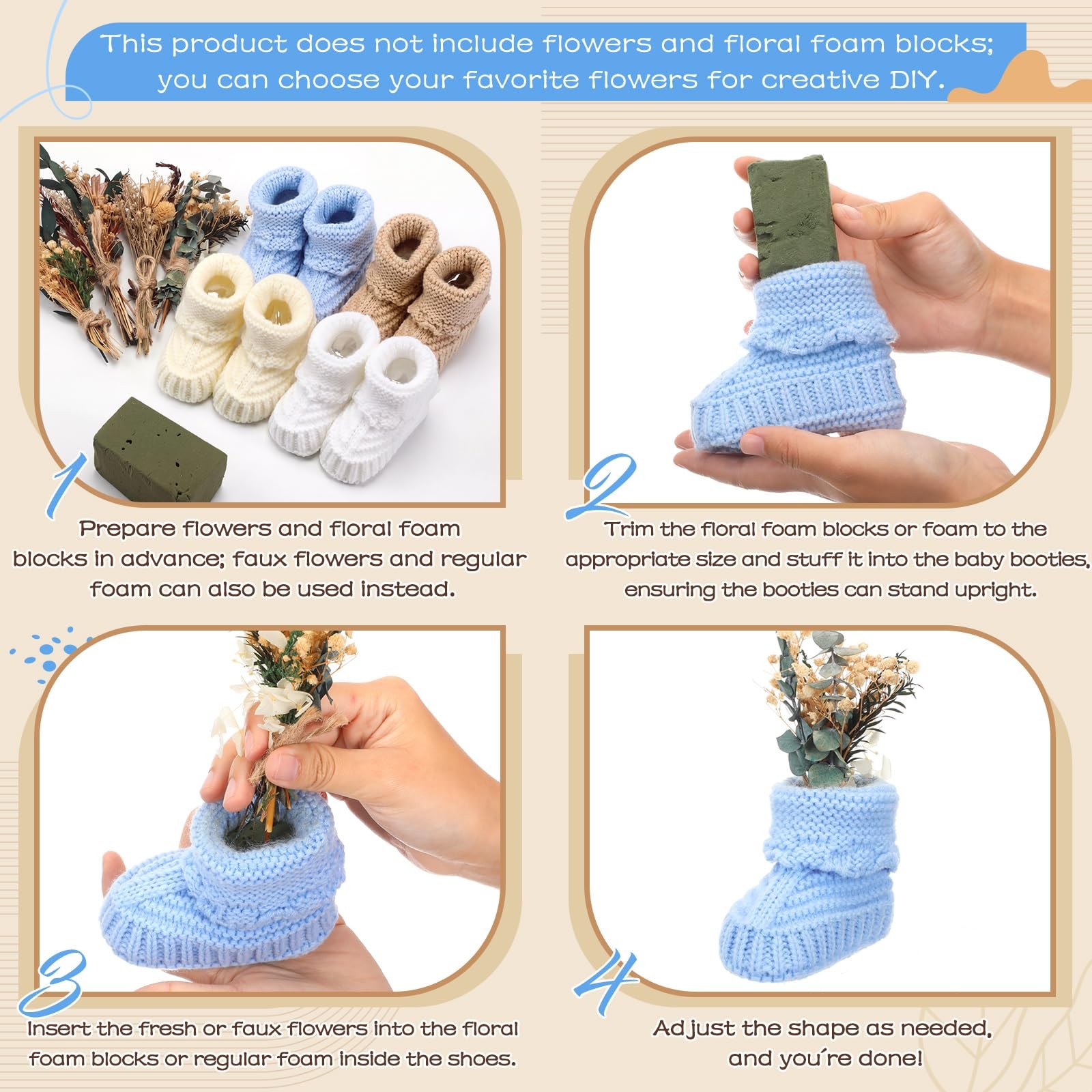 Knitted Baby Shower Booties Centerpiece for Floral Decor