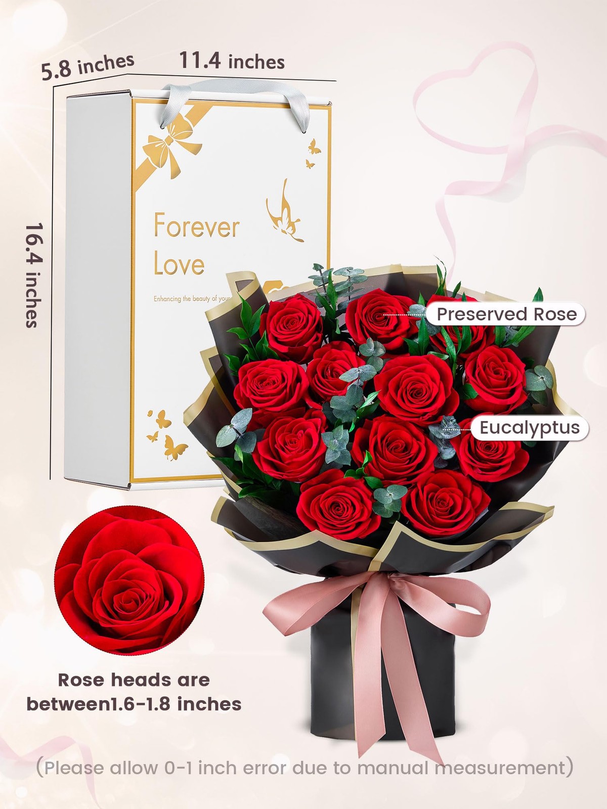 12 Red Preserved Roses Bouquet Flower Bouquet with Led Lights Gift for Women …