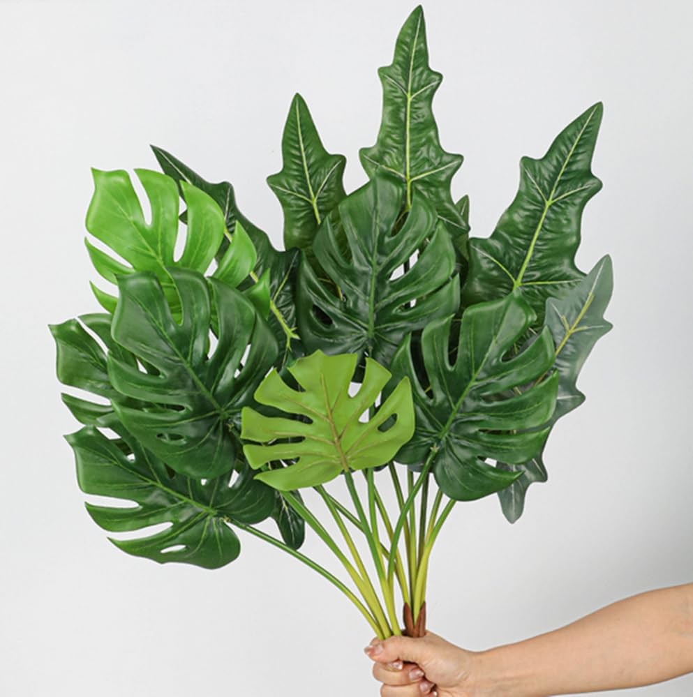 Fake Plants Tall 29″ Lifelike Taro Leaf Plant with 7 Trunks Green Leaves