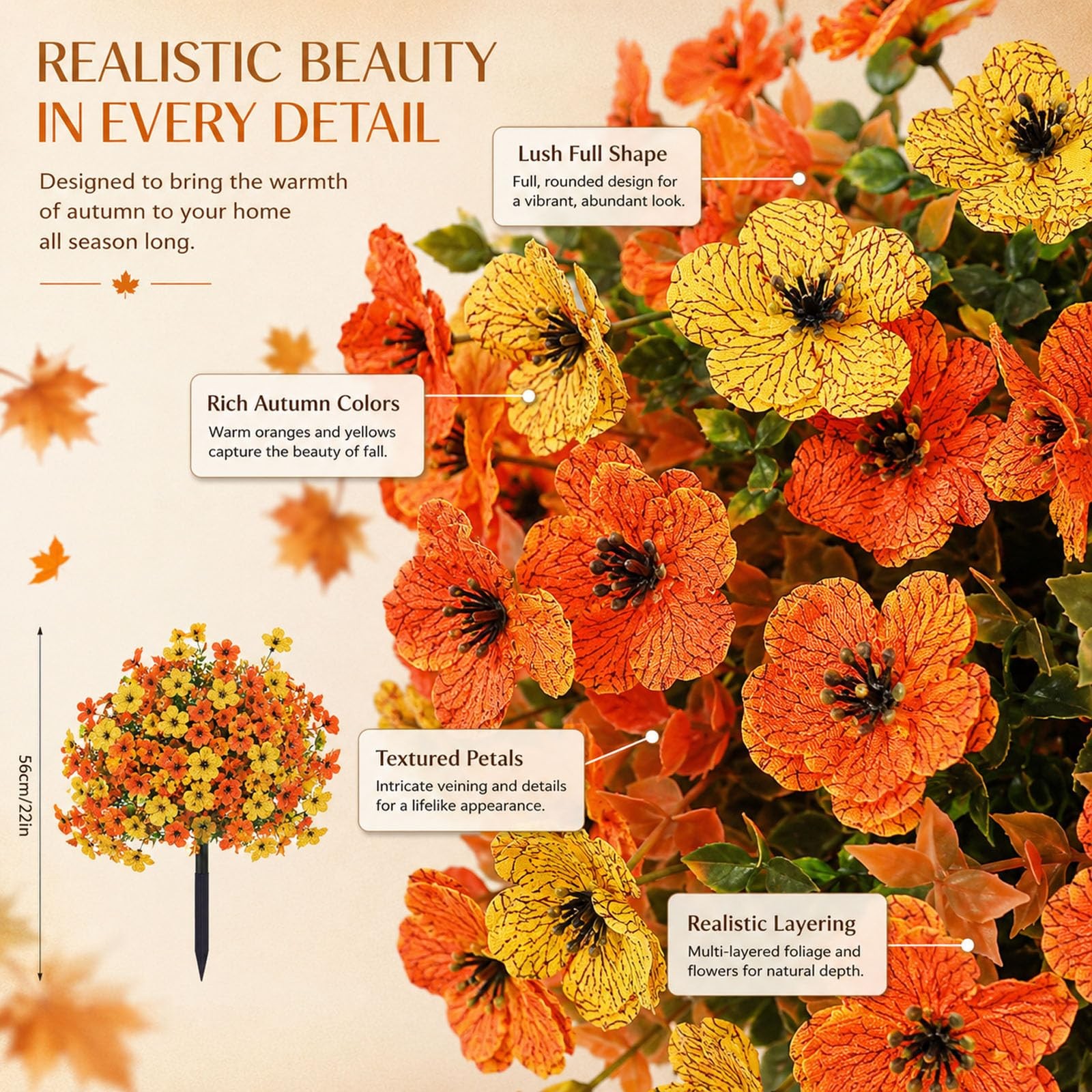 2-Pack Fall Artificial Flowers with Stakes, Outdoor Faux Floral Shrubs for Po…