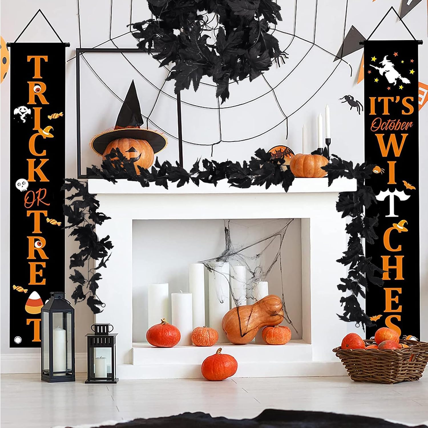 2Pcs 5.7Ft Artificial Fall Maple Leaves Vines Black Autumn Garland | Reusable Si