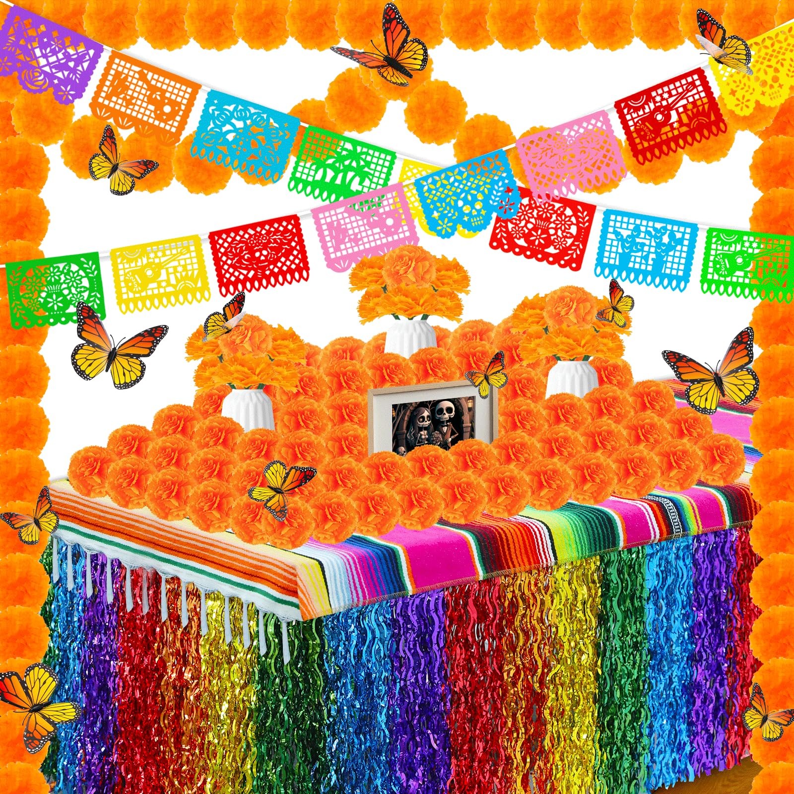 96Pcs Day of The Dead Decorations Set,18 Mexican Party Banners Papel Picado, …
