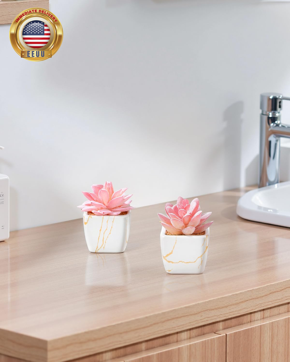 Artificial Succulent in 2PCS White Ceramic Pot, Small Fake Succulents Plants for