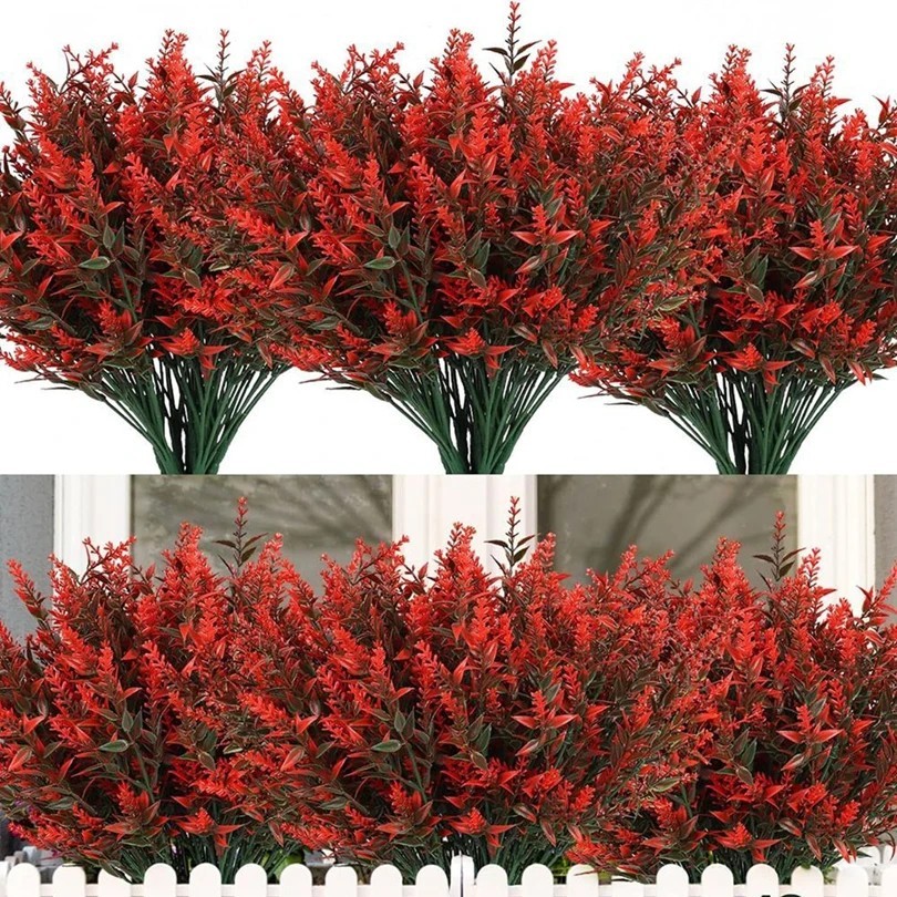 Bundles Artificial Flowers Plastic Plants Fake Outdoor Faux UV Resistant Decor