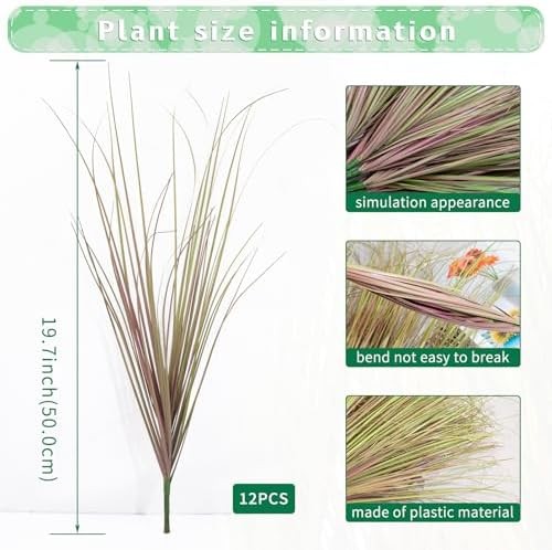 12Pcs Artificial Grass Plants, Faux Shrubs Wheat Grass, Artificial Tall Grass Fa