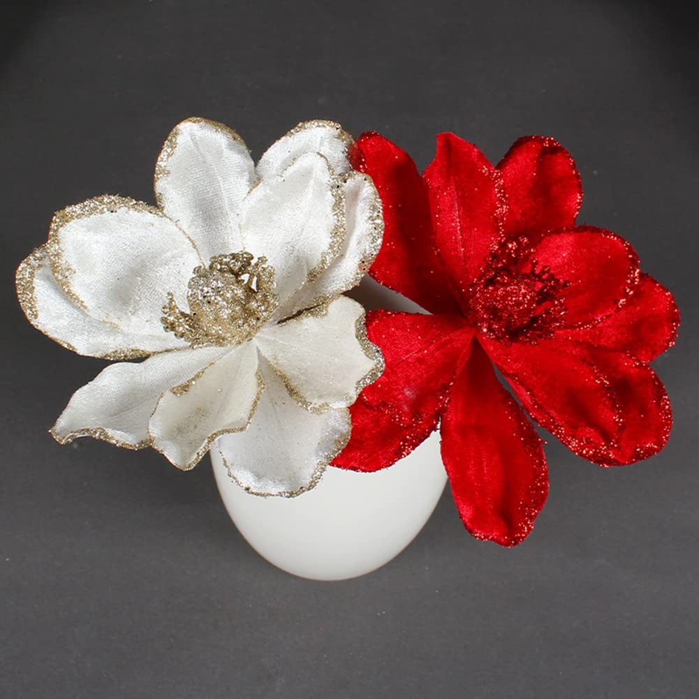 10 PCS Glitter Artificial Flower Christmas Tree Wreath DIY White A